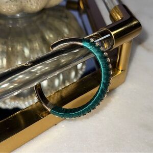 New J. Crew Factory Ribbon-Wrapped Cuff Bracelet Classic Green Crystal Studs